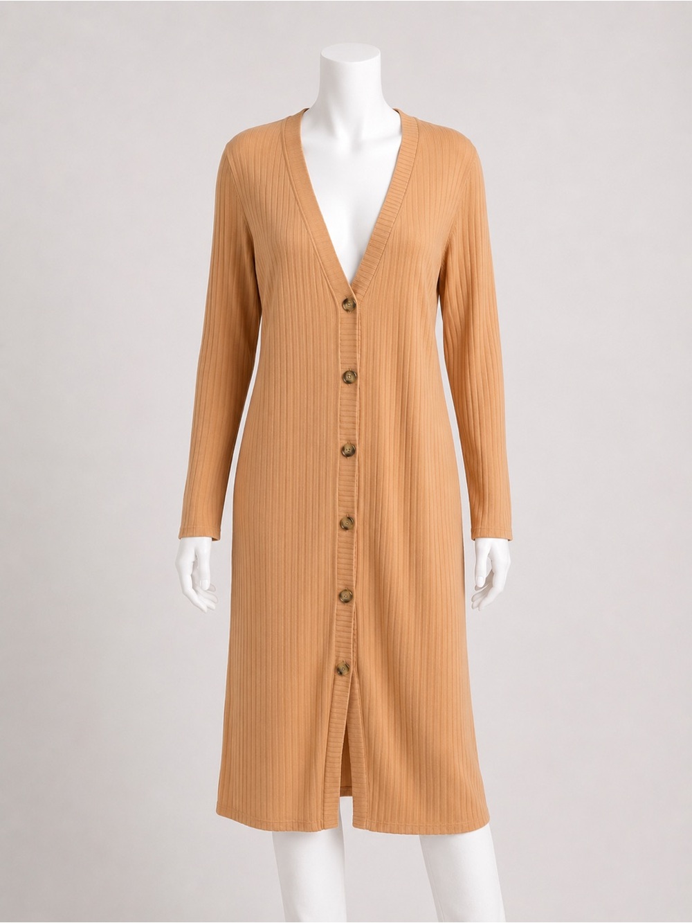 J For Justify Women's Camel Ribbed Long Sleeve Button Up Maxi Cardigan Size XL